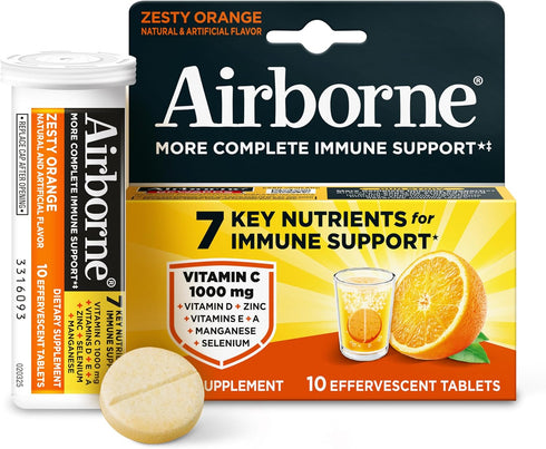 Airborne Immune Support Effervescent Tablets, Zesty Orange Flavor - 10ct with 1000mg