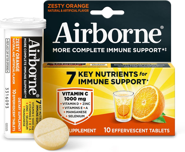 Airborne Immune Support Effervescent Tablets, Zesty Orange Flavor - 10ct with 1000mg