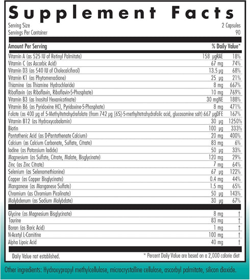 Nutricology MVM-A Supplement, Multivitamin for Men & Women, with Iron, 180 Count, Vegetarian Capsules
