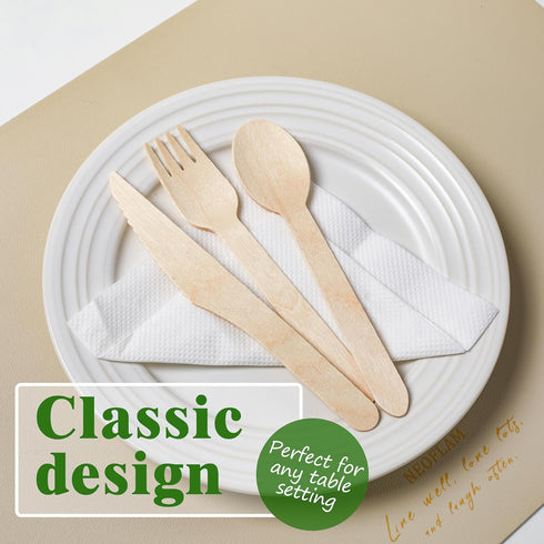 300 Pack Disposable Wooden Cutlery, Eco-Friendly Natural Wooden Utensils for Outdoors and Parties (Spoon-300Pcs)