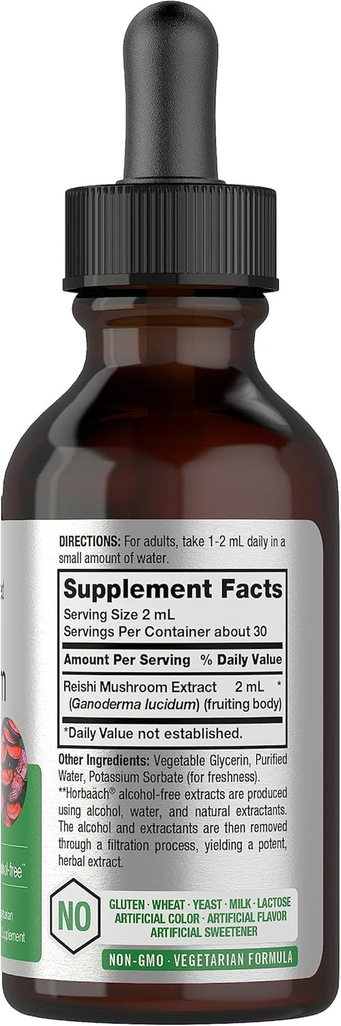 Horbaeach Reishi Mushroom Supplement | 2 fl oz Liquid Extract | Ganoderma Lucidum Tincture | Vegetarian, Non-GMO, Gluten Free