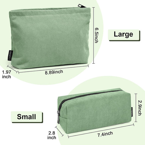 MAGEFY Makeup Bag, 2 PCS Corduroy Makeup Bag for Purse, Cute Travel Cosmetic Pouch for Women and Essentials
