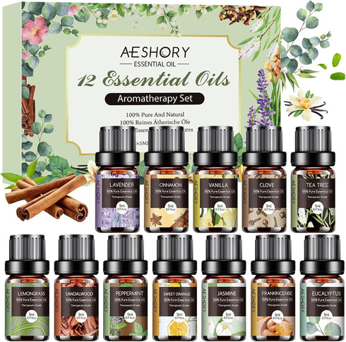 Essential Oils Set - 12 Pcs Aromatherapy Kit for Diffuser, Massage, Soap, Candle Making, 5mL
