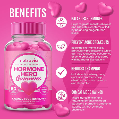 Nutravia Gummies Gummies (60 Gummies) Hormone Balance For Women + PMS Relief Supplement - Supports Mood Swings, Clear