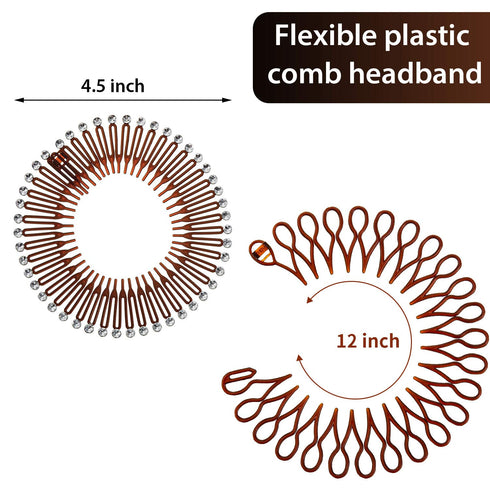 WILLBOND 14 Pcs Flexible Circle Hair Bands, Stretch Headbands with Tooth Comb for Women and Girls, 7 Color Styles