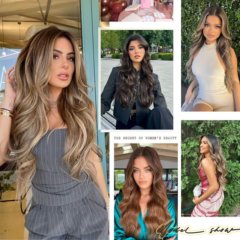 Vigorous Clip in Hair Extensions 20 Inch, 6 Pcs Long Wavy Hairpieces in Medium Brown