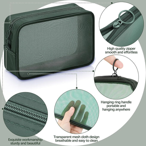 Weewooday 4 Pcs Mesh Makeup Bag - Travel Toiletry Bag Pouch with Zipper, Mini Portable Cosmetic Bag for Daily