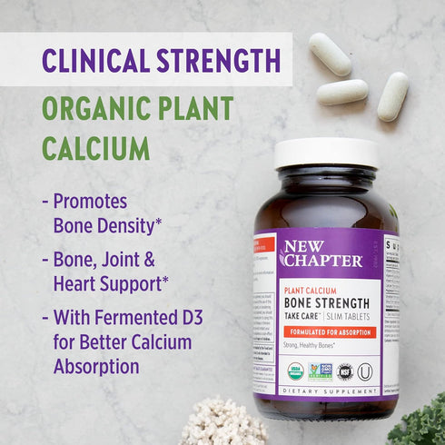 New Chapter Whole Food Calcium Supplement - Bone Strength with Vitamin K2 + D3 + Magnesium, Vegetarian, Gluten Free, 90