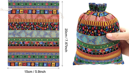 SumDirect 20 Pcs Egyptian Ethnic Style Linen Burlap Bags, 6x8 Inches, Reusable Drawstring Cotton Candy Bags for Wedding