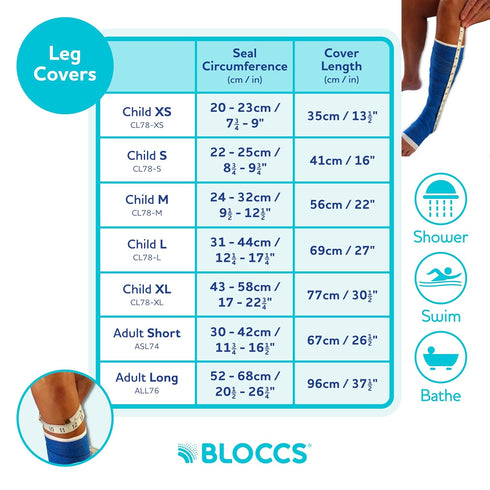 BLOCCS 100% Waterproof Cast Covers for Shower Leg Kids - Swim Cover, Durable Cast Sleeve for Bath - #CL78-S Small