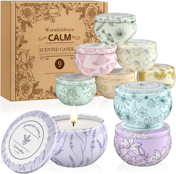 WarmEmbrace Scented Candles, Candle Set of 9, Long-Lasting Candles for Women, Candle Present