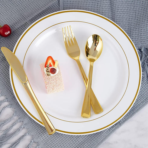FOCUSLINE 160 Pack Gold Plastic Silverware Set, 80 Gold Forks, 40 Gold Knives, 40 Gold Spoons for Parties