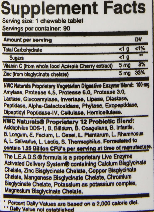 Belly-Ease Healthy Digestive Enzymes Plus Prebiotics & Probiotics, 180 Count Chewable Tablets