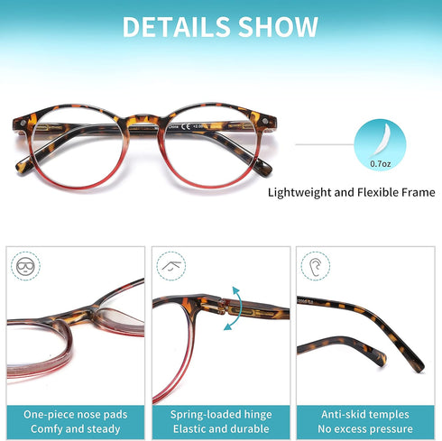 Reading Glasses for Women, Blue Light Blocking Spring Hinge Readers with Pouches (4 Pairs Mix Color)