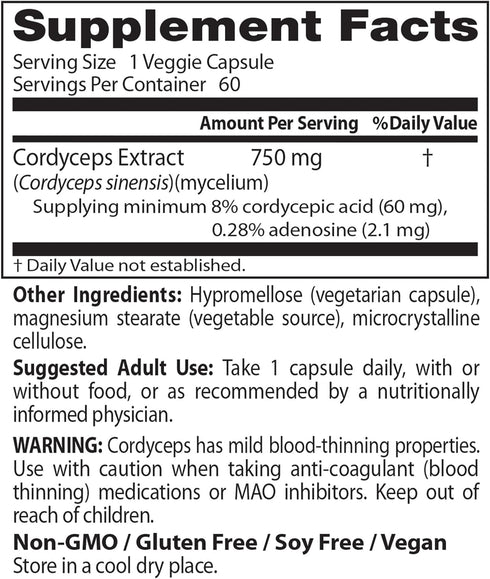 Doctor's Best Ultra Cordyceps, Non-GMO, Vegan, Gluten Free, Soy Free, 60 Veggie Caps