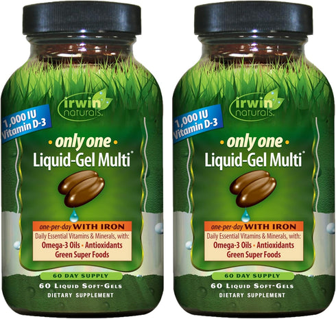 Irwin Naturals Only One Liquid-Gel Multi with Iron, 60 Liquid Soft-Gels, Pack of 2