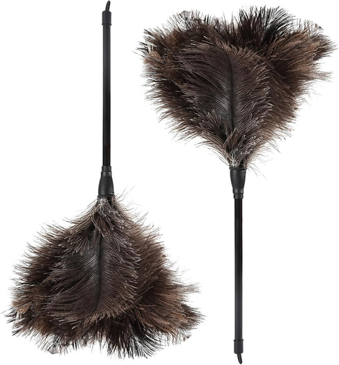 Natural Ostrich Feather Duster - 14.9 inch Fluffy Mini Dusters with Plastic Handheld for Cleaning Car, Keyboard, Office