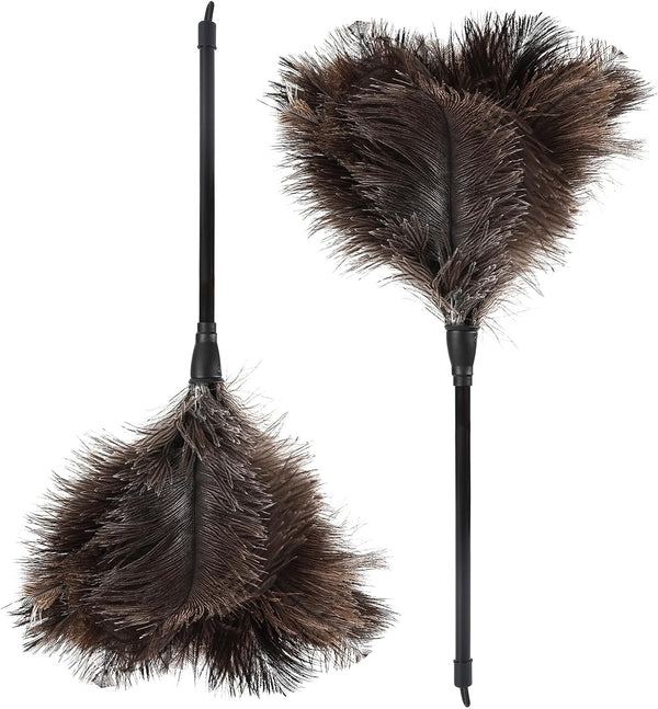 Natural Ostrich Feather Duster - 14.9 inch Fluffy Mini Dusters with Plastic Handheld for Cleaning Car, Keyboard, Office