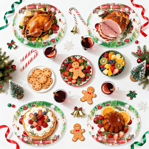 LIKAJON 50 12 10 Inch Pcs Oval Christmas Ball Paper Plates, x Large Disposable Christmas Heavy Duty Paper Plates