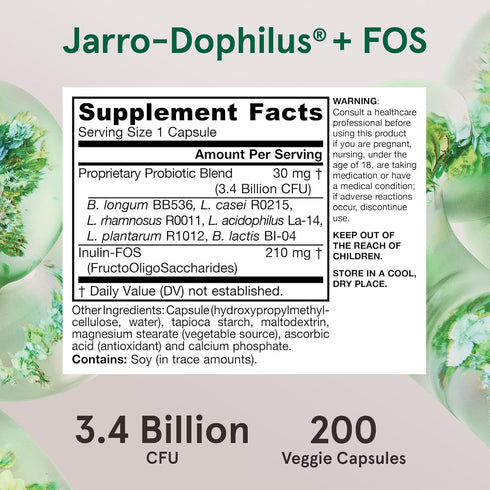 Jarrow Formulas Jarro-Dophilus + FOS, 3.4 Billion CFU, Prebiotic & Probiotics Supplement for Immune & Intestine