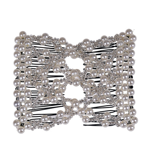 LOVEF Easy Combs Double Stretching Combs, New Hair Accessory for Popular Hairstyles in Round Beads (White)
