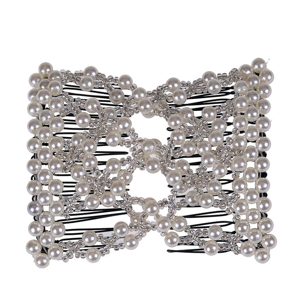 LOVEF Easy Combs Double Stretching Combs, New Hair Accessory for Popular Hairstyles in Round Beads (White)