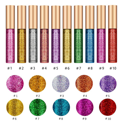 Ownest 10 Colors Liquid Glitter Eyeliner, Waterproof Shimmer Sparkling Eyeshadow, Long Lasting Metallic Glitter - 10pcs