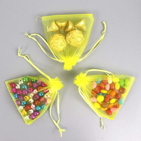 Lautechco 100Pcs Yellow Organza Bags - 4x6 inches Mesh Drawstring Gift Bags for Christmas