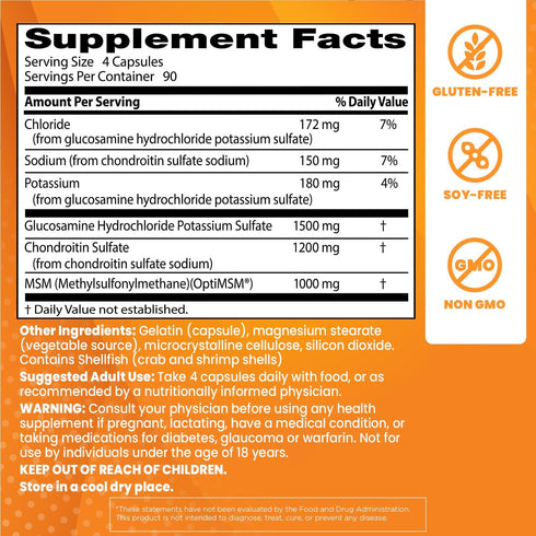 Doctor's Best Glucosamine Chondroitin MSM with OptiMSM Capsules, Joint Support Supplement, 360 Count