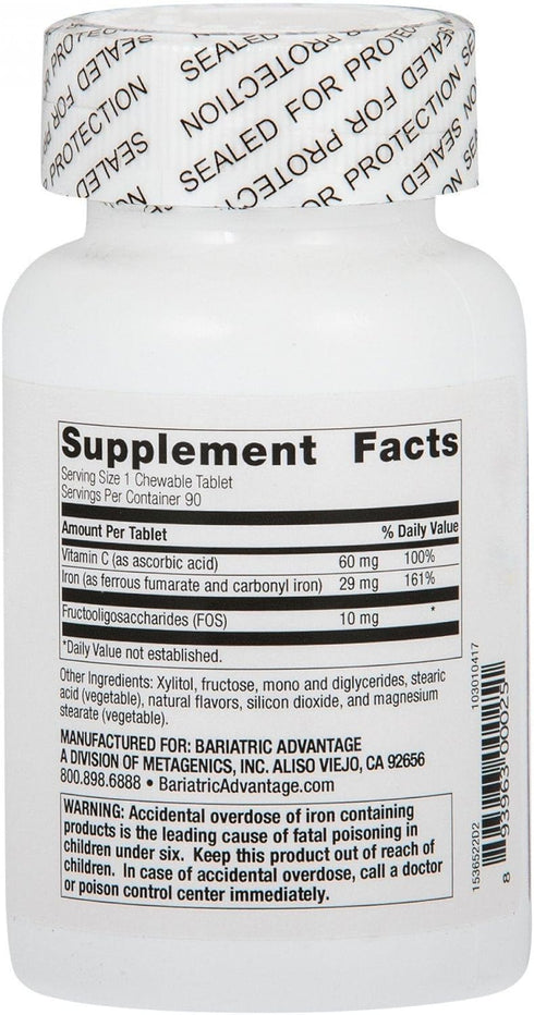 Bariatric Advantage Chewable Iron 29 mg - Iron with Vitamin C for Bariatric Patients, No Iron Taste, Passion Fruit, 90