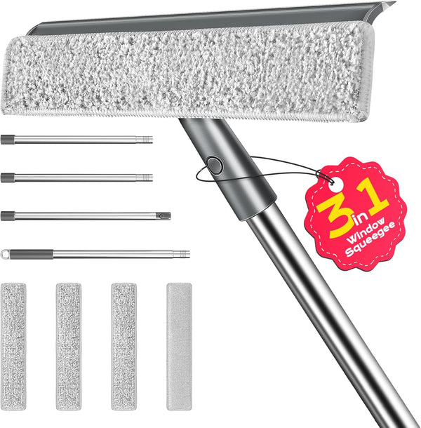 TidyTale Window Squeegee for Home, Window Cleaner Tool with Extension Pole, Squeegee for