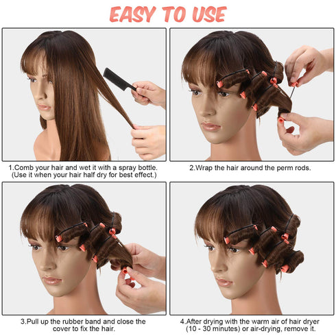 WILLBOND 60 Pcs Short Perm Rods with Elastic Rubber Band, Non Slip Plastic Cold Wave Kit for Women Hairdressing