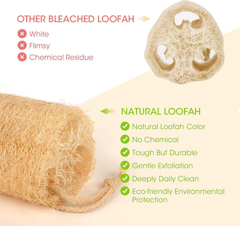 Natural Loofah Sponges, 4 PCS Organic Luffa Bath Shower Sponge, Exfoliating Body Back Scrubber for Daily Care