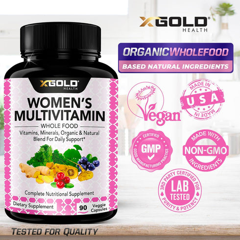 Vegan Women's Daily Multivitamin 50 Plus with Organic Ingredients, Energy Support, 90 Capsules