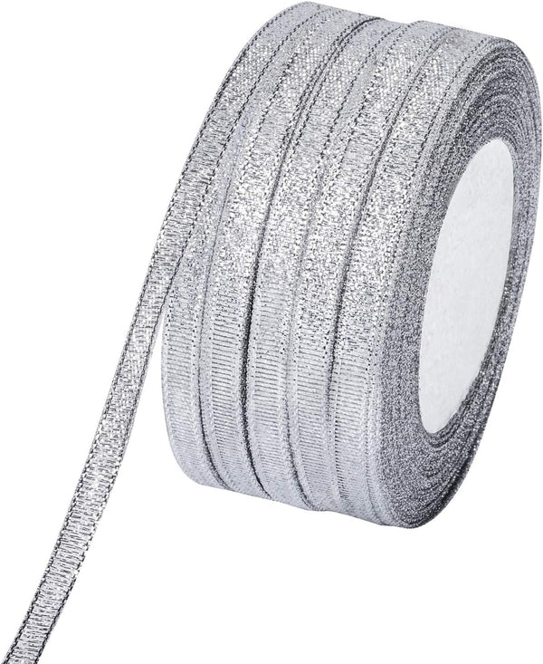 Molshine Silver Organza Ribbons 125 Yards (5 Rolls) Shimmer Sheer Thin Glitter Ribbon for DIY, Crafts, Gift Wrapping,