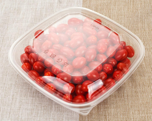GOLDEN APPLE Disposable Plastic Serving Square Bowls with Lids, 80oz, 5 Sets, Large Clear Salad Containers