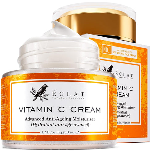 Vitamin C Face Cream - 2.5% Hyaluronic Acid + 2% Squalane, Brightening Moisturizer for Uneven Skin Tone