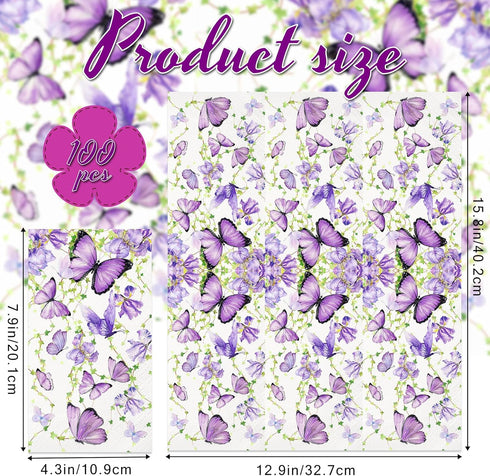 wuhuzsm 100 Count, Butterfly Napkins Party & Guest Napkins for Birthday Holiday Wedding, Floral Garden Design