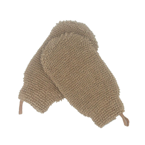 Natural Vegetable Fiber Dual Sided Exfoliating Hemp Flax Ramie Glove, Pack of 2, Brown, Machine Washable