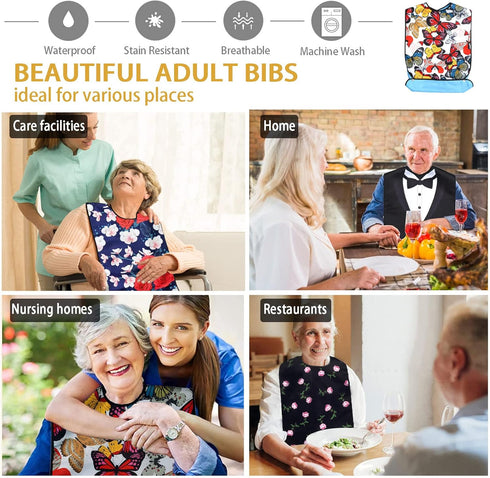 Pafusen Adult Bibs for Elderly Women, Reusable Large Adult Bib for Eating with Snaps, Feeding Bibs for Adults Senior
