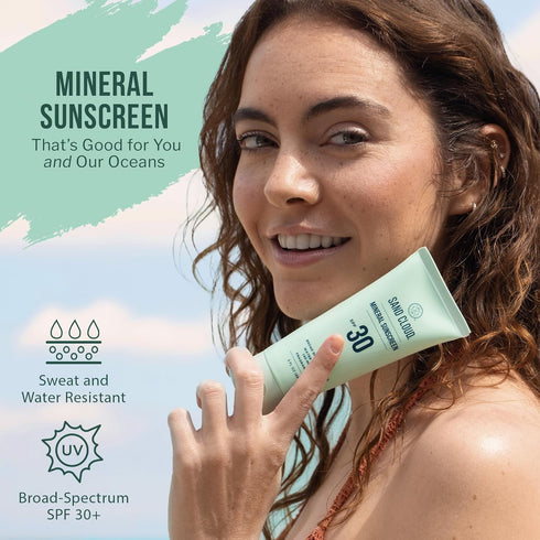 Sand Cloud Broad Spectrum Mineral Sunscreen for Body SPF 30, 3 Oz - Fragrance-Free Zinc Oxide Sunscreen for Sensitive