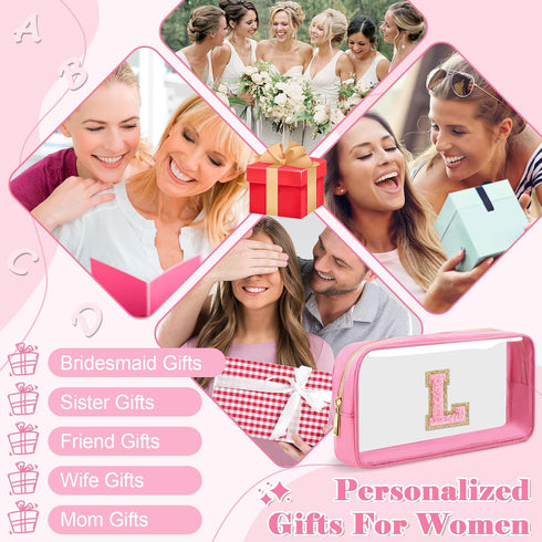 Personalized Initial Letter Clear Makeup Bag, Preppy Small Nylon & PVC Cosmetic Zipper Bag for Beach Travel