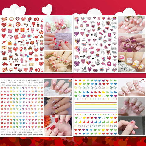 TailaiMei 12 Sheets Valentine's Day Nail Decals Stickers, Self-Adhesive Nail Art Decorations for Kiss Love Hug