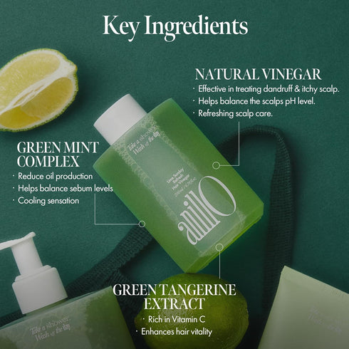 Lime Sunday Refresh Hair Vinegar | Deep Cleansing Oily Scalp | Vitamin C, Vinegar, Green Mint | Silicone, Sulfate &