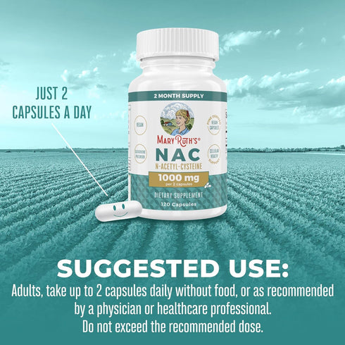 MaryRuth Organics Nutritional Supplement Capsule, NAC 1000mg Per Serving, Vegan, Non-GMO, 120 Count