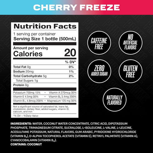 PRIME Hydration CHERRY FREEZE | Electrolyte Enhanced Sports Drinks, 12 Pack