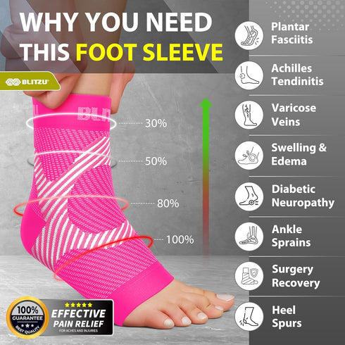 Compression Socks for Plantar Fasciitis, Achilles Tendonitis, Ankle Brace Compression Sleeve, Pink L-XL
