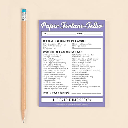 Knock Knock Paper Fortune Teller Nifty Note Pad, Oracle Gift Paper Fortune Teller Pad, 4 x 5.25 inches