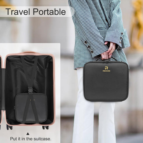 Relavel Travel Makeup Train Case - Makeup Cosmetic Case Organizer, Portable Artist Storage Bag with Adjustable Dividers