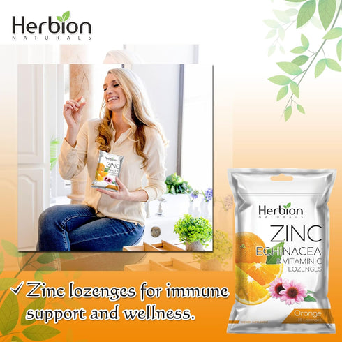Herbion Naturals Zinc, Echinacea & Vitamin C Lozenges, Natural Orange Flavor, 25 CT Dietary Supplement for Immune
